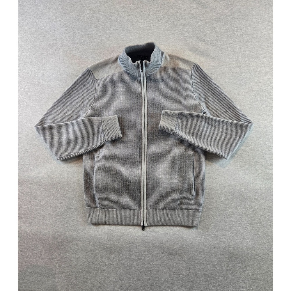 Theory Sweater Mens Small Gray Grasberg Cashwool Merino Wool Full Zip Ribbed L/S